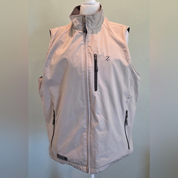 IZOD Performance Reversible Vest Mens Size XL Tan/Beige Full Zip Sleeveless - Picture 2 of 16